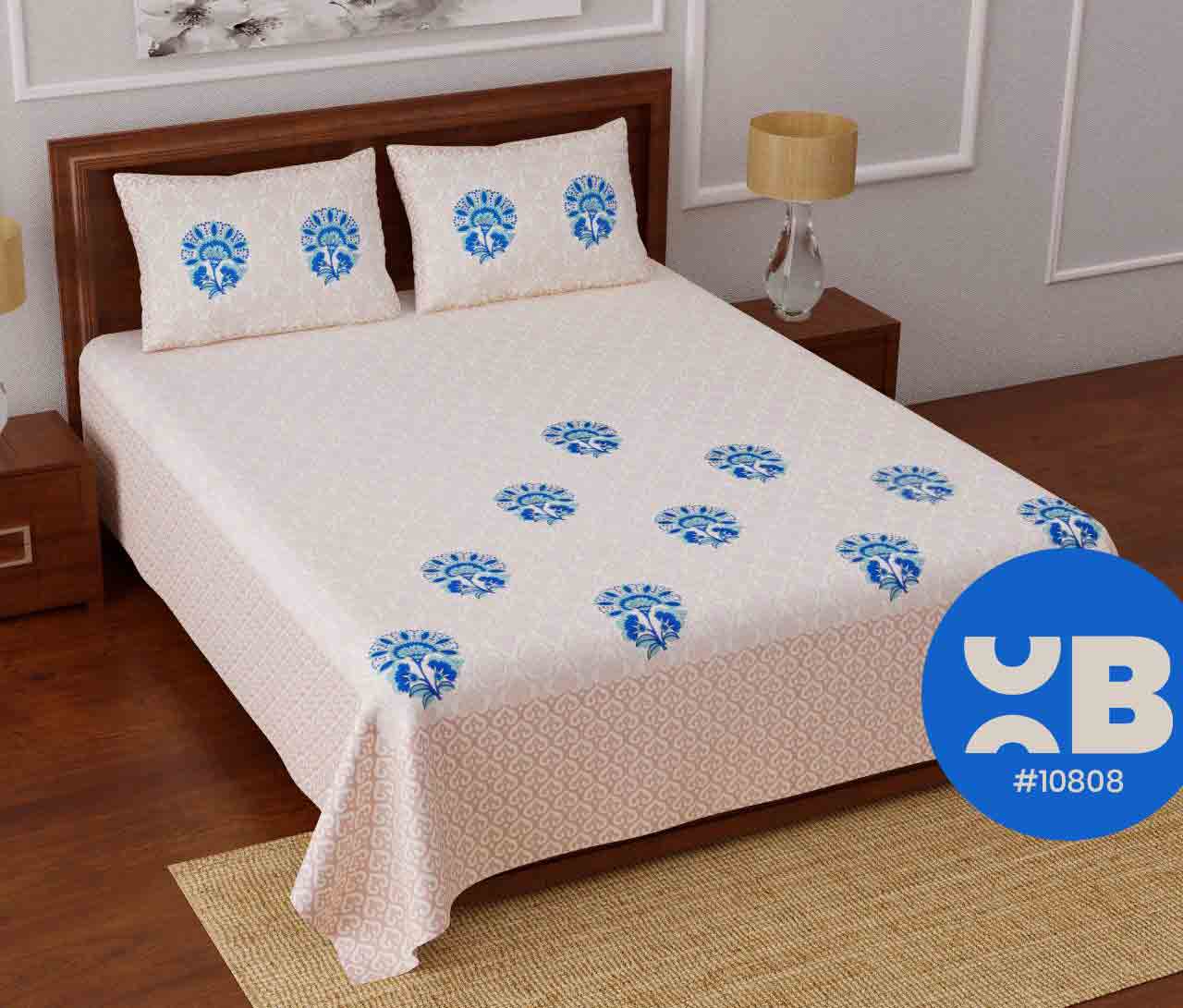 Blue print King Size Double Bedsheet with two Pillow Covers ( 100X108)