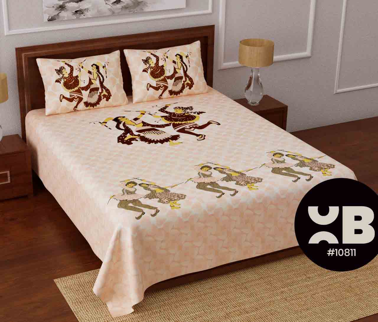Dandiya printed King Size Double Bedsheet with two Pillow Covers (100X108)