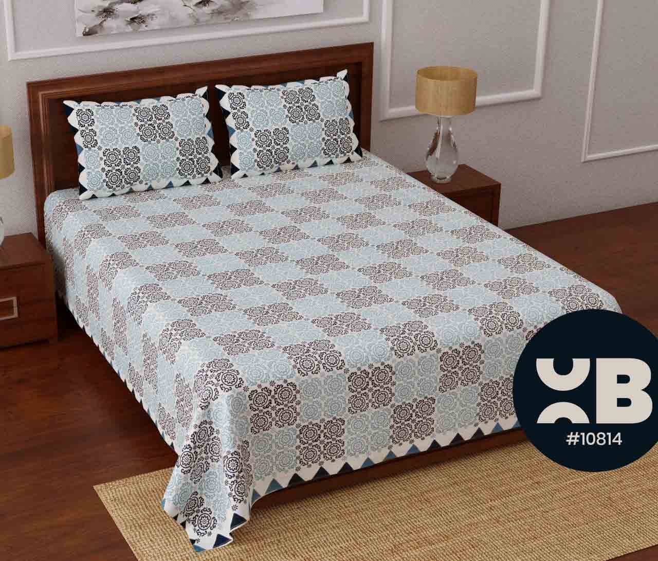 Cotton printed King Size Double Bedsheet with two Pillow Covers ( 100X108)