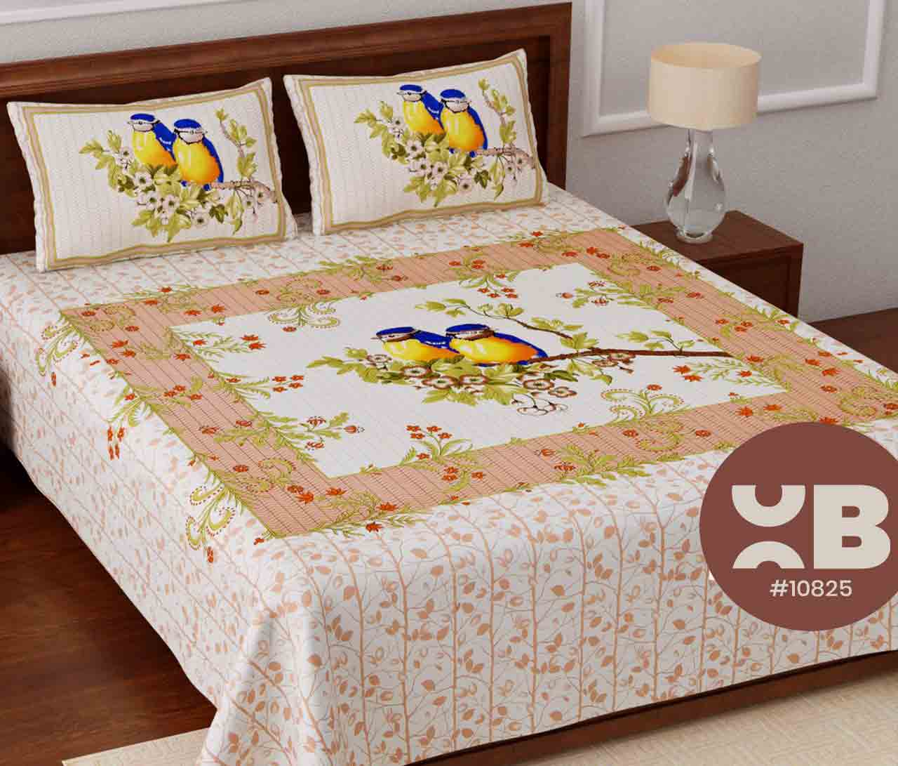 Nature printed King Size Double Bedsheet with two Pillow Covers ( 100X108)