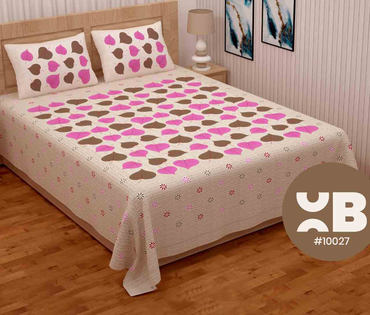Peepal Leaf Printed Queen Size Double Bedsheet With Two Pillow Covers (100x100)