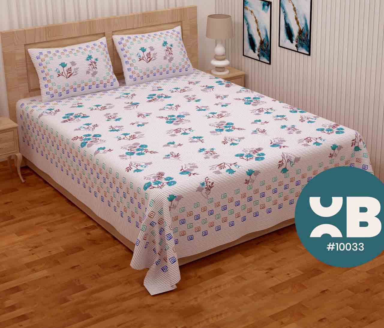 Mini Flower Printed Queen Size Double Bedsheet With Two Pillow Covers (100x100)