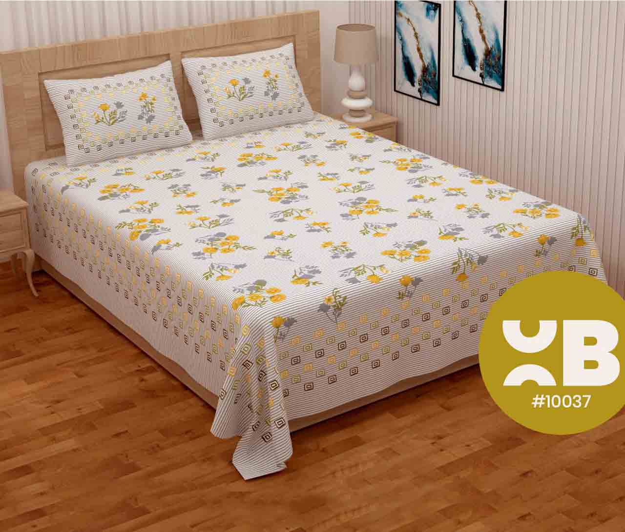 Floral Print Design Queen Size Double Bedsheet With Two Pillow Covers (100x100)