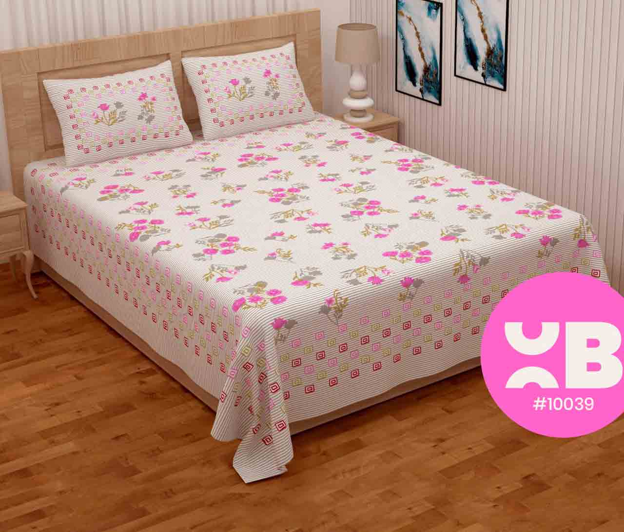 Lovely Color Combo Design Queen Size Double Bedsheet With Two Pillow Covers (100x100)