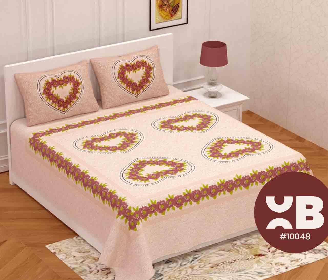 Super Soft Heart & Rose Design Queen Size Double Bedsheet With Two Pillow Covers (100x100)