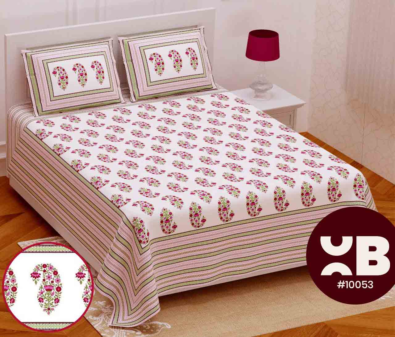 Attractive Printed Queen Size Double Bedsheet With Two Pillow Covers (100x100)