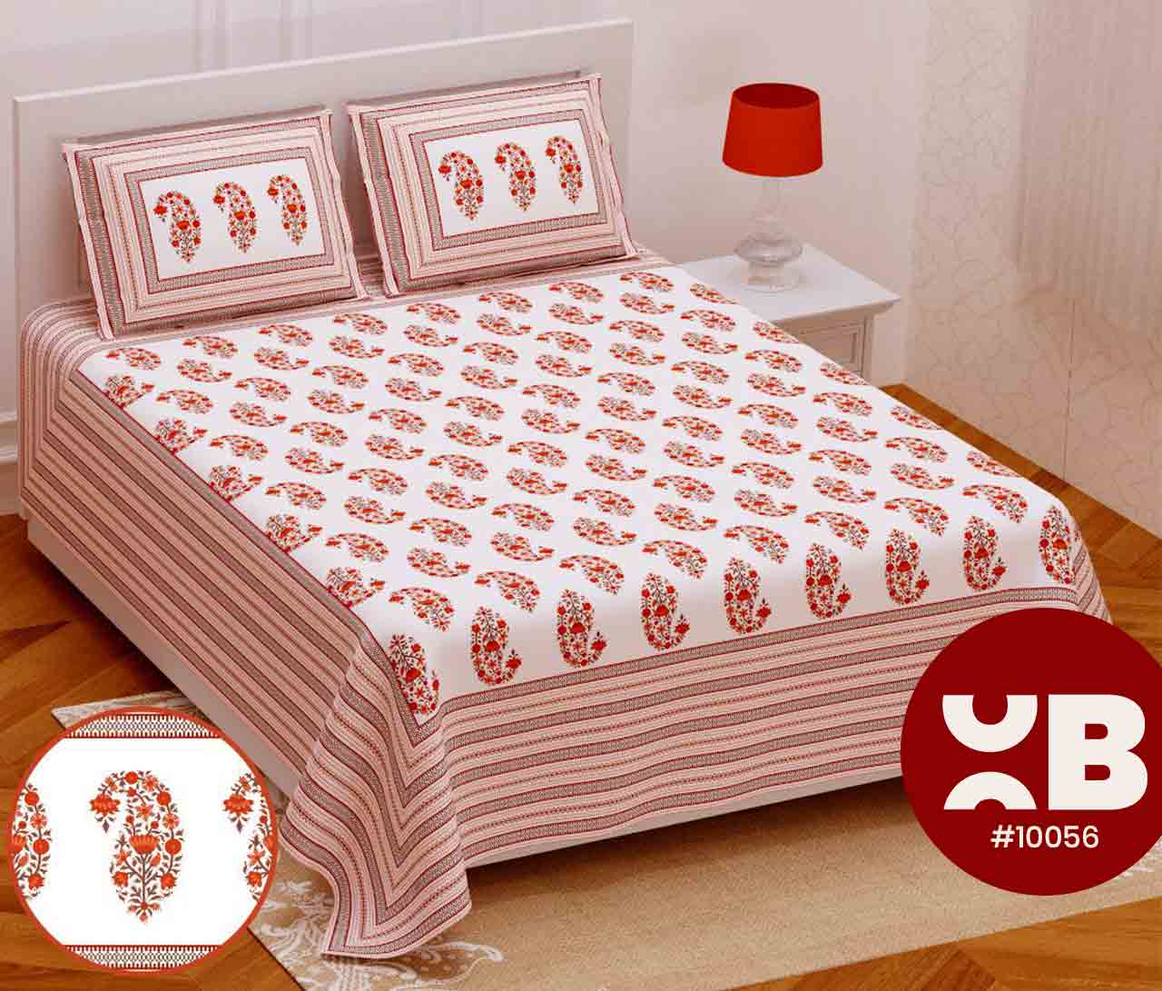 Lovely Jaipuri Printed Queen Size Double Bedsheet With Two Pillow Covers (100x100)