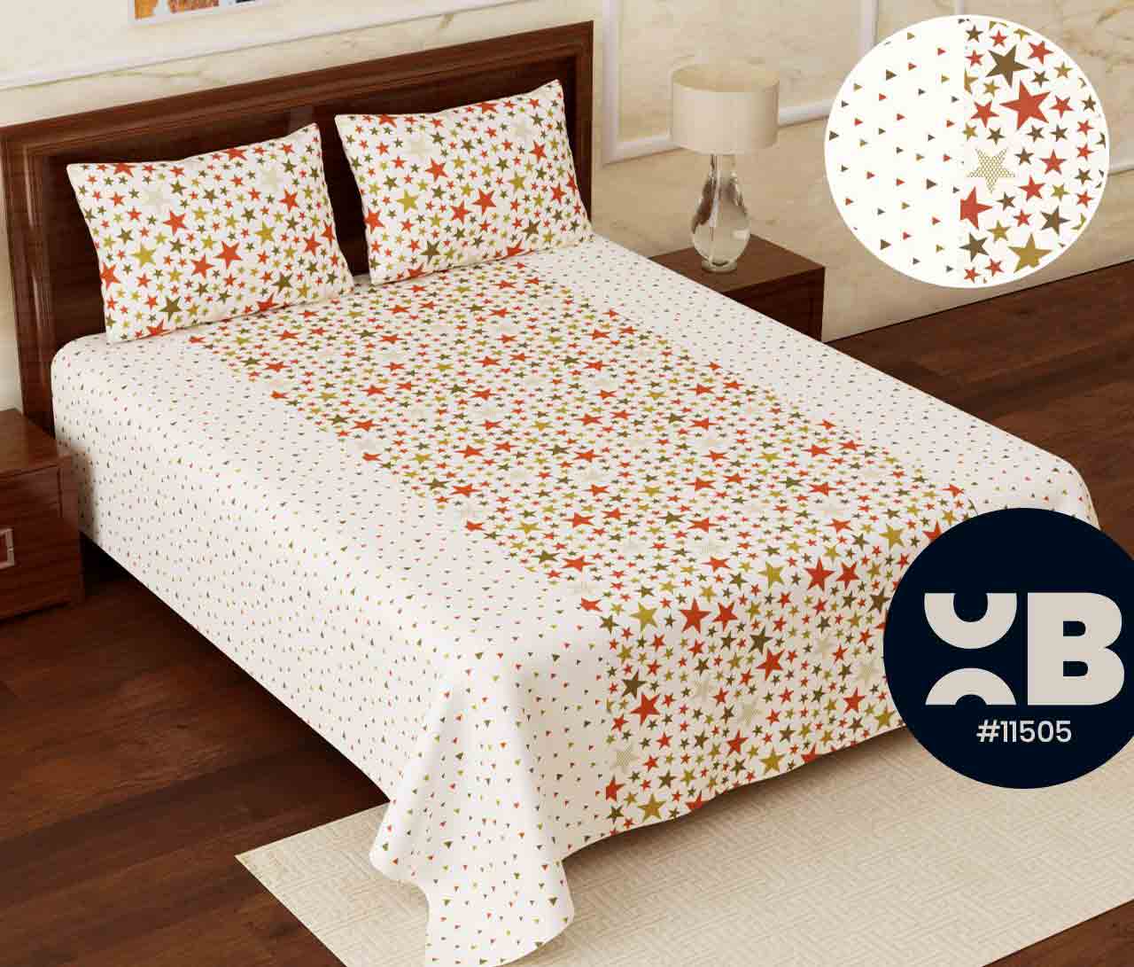 Mini stars printed Super King Size Double Bedsheet with two Pillow Covers ( 110X115)